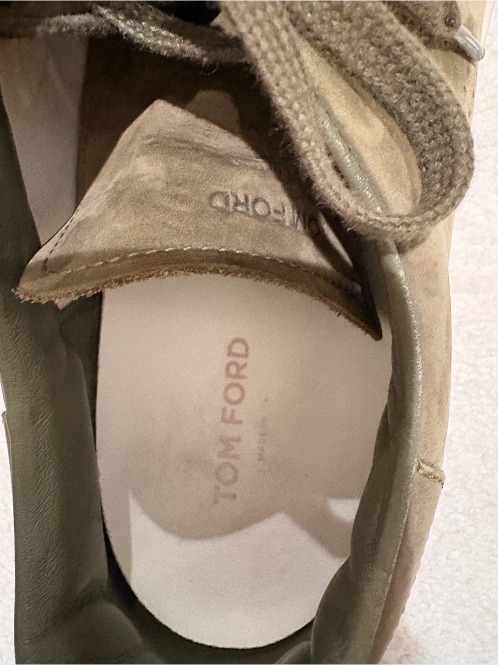 Tom Ford Men's Olive/Tan Suede Lace-Up Sneakers - Picture 6 of 7